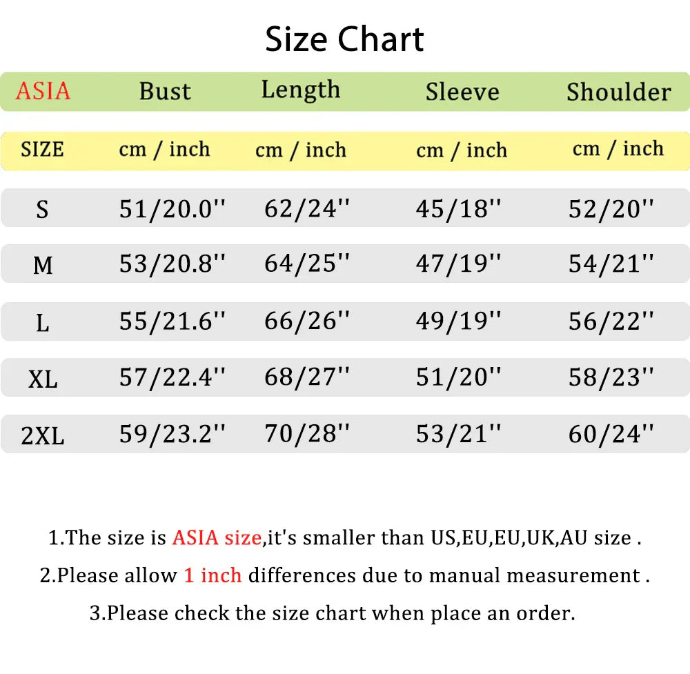 Asia size chart for the goonies never say die menswear fashion fitness hoodie crewneck loose fleece sweatshirt in cm and inch