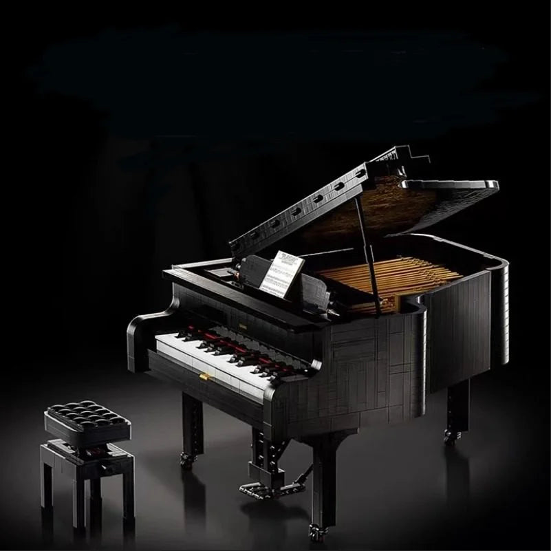 Black idea assembly block piano model with white red keys detailed interior and matching stool challenging adult model