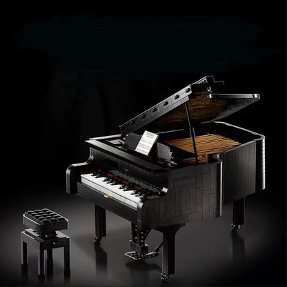 Black idea assembly block piano model with white red keys detailed interior and matching stool challenging adult model