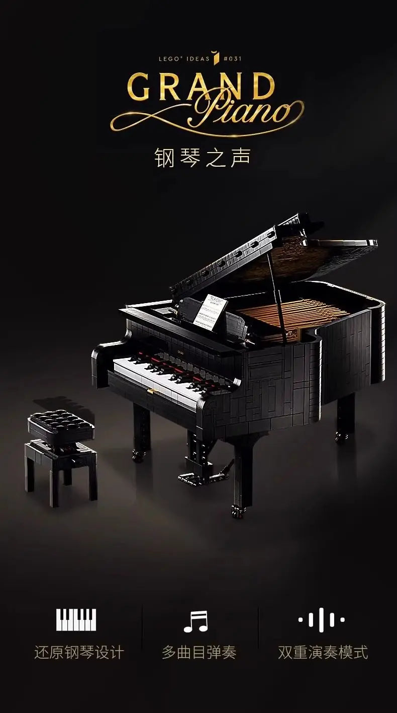 Black idea assembly block piano with detailed keys and music stand challenging adult model for decor and play