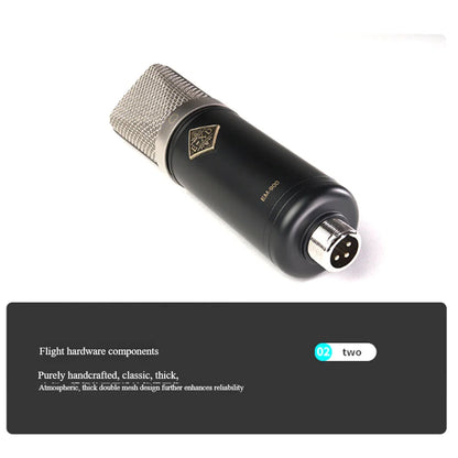 Black exd em900 professional condenser microphone with silver mesh grille and gold logo for studios recording studios and card live streaming