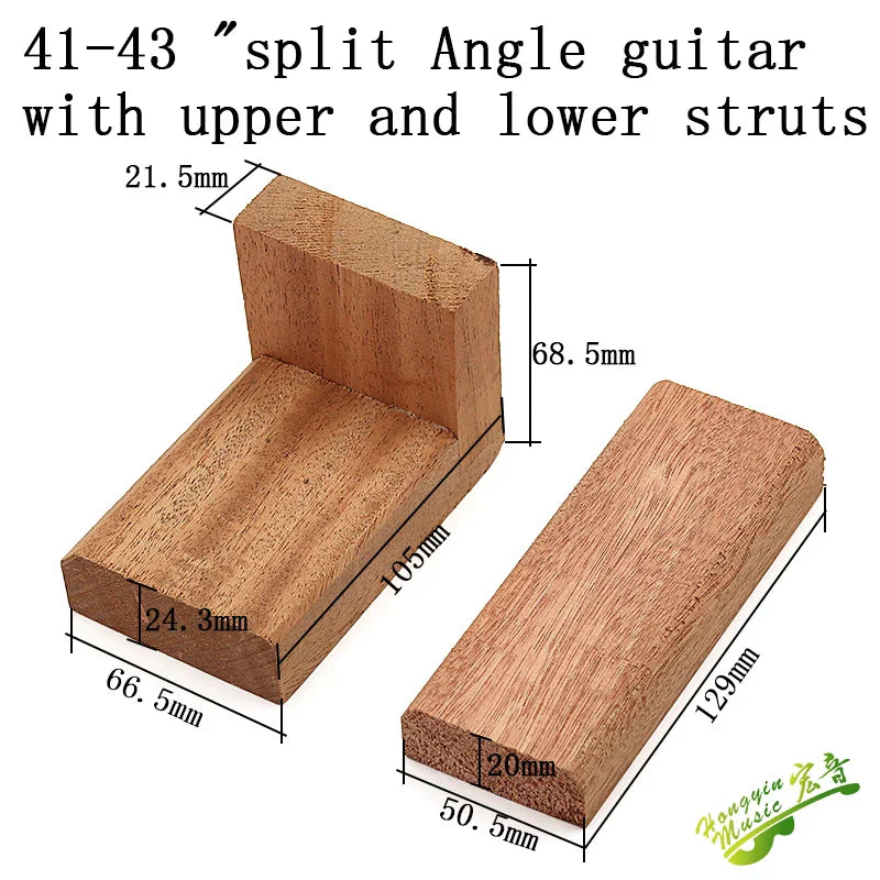 Light brown wooden classical folk guitar upper and lower pillars with split design and auxiliary wood material