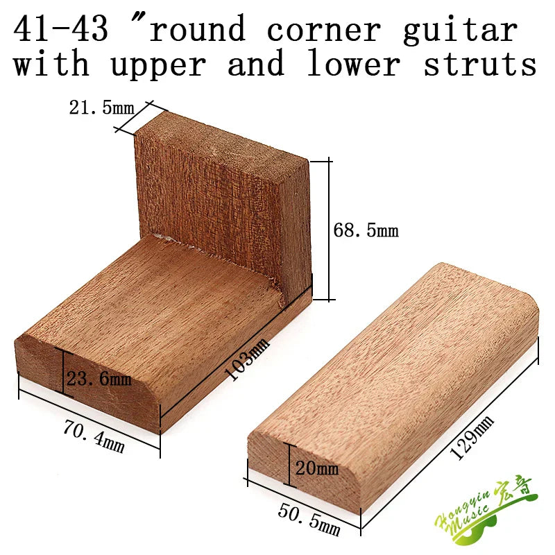 Brown wooden classical folk guitar corner pieces with rounded edges and visible grain for 41–43 inch folk guitar support auxiliary wood material