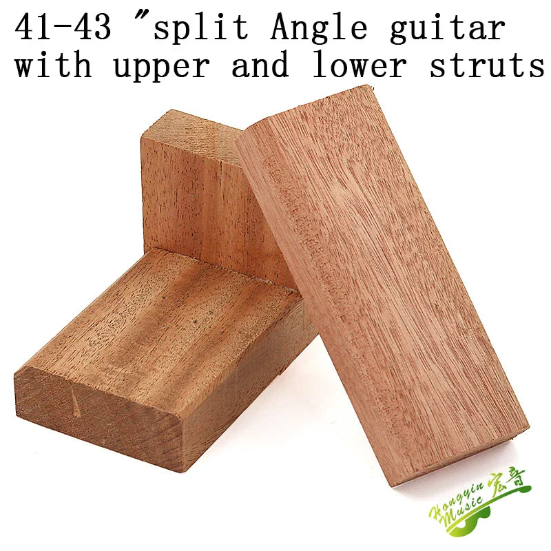 Light brown wooden upper and lower angle struts for classical folk guitar support as auxiliary wood material