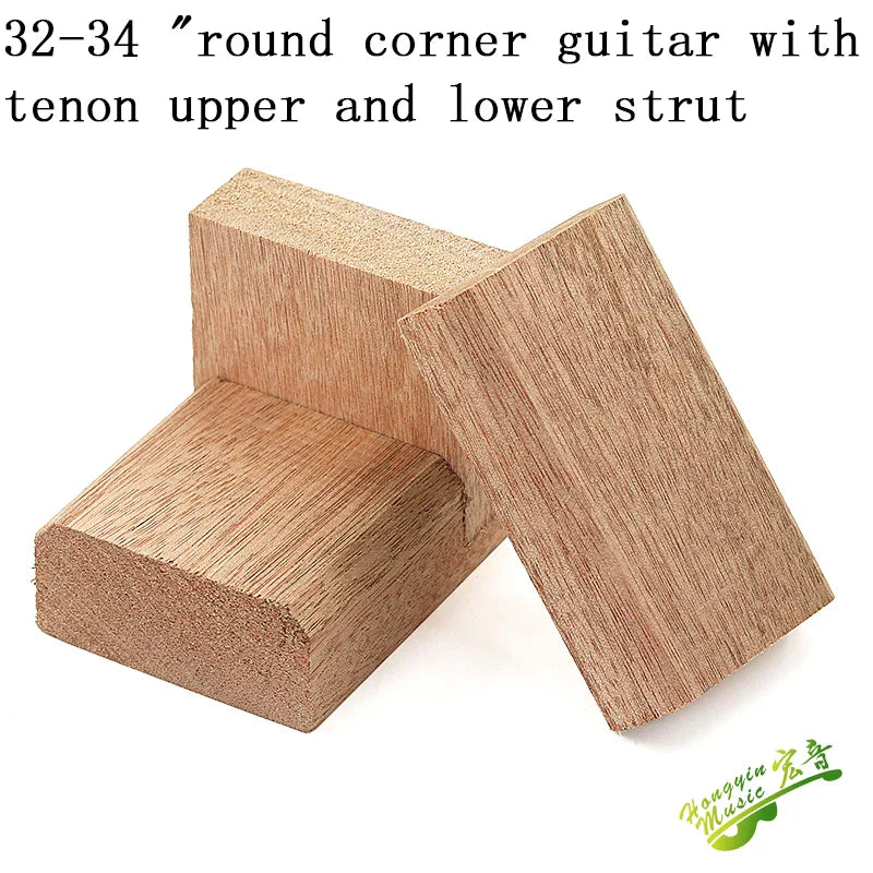 Light brown wooden classical folk guitar body blocks with tenon upper and lower struts for folk guitar support and auxiliary wood material