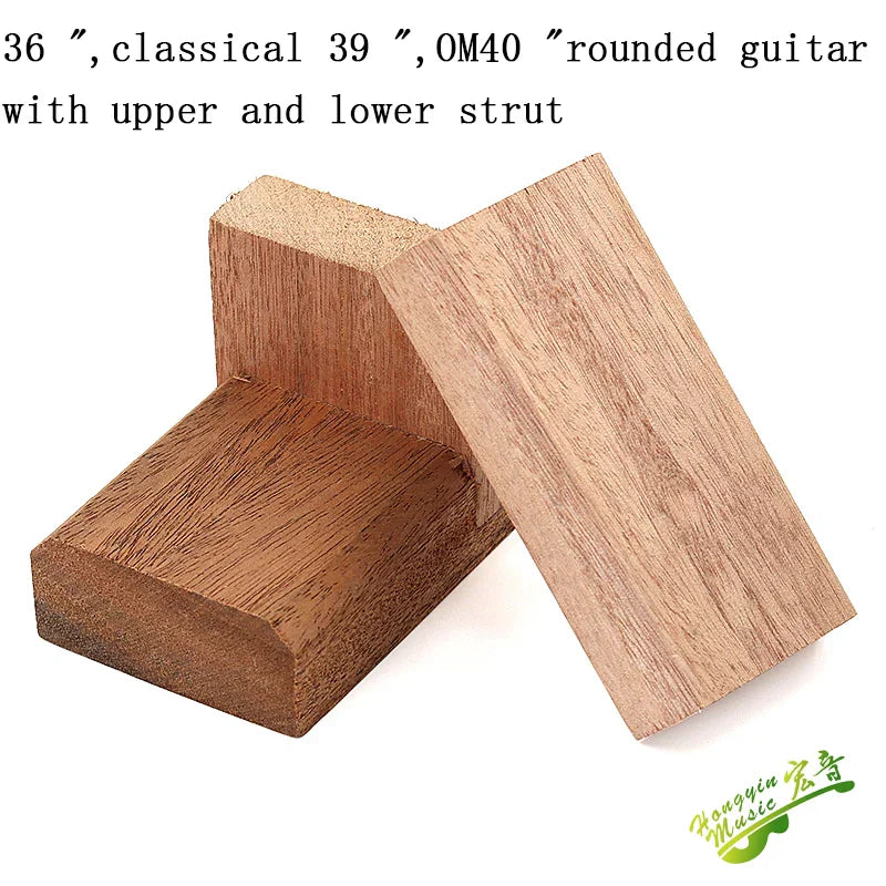 Light brown wooden classical folk guitar support blocks with smooth grain and rounded edges auxiliary wood material