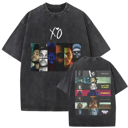 Black distressed cotton t shirt featuring xxxtentacion album covers for weeknd xo tour hip hop gothic clothing style