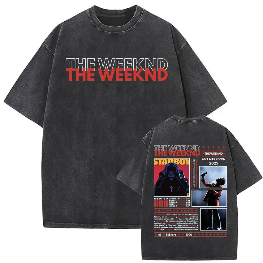 Black oversized vintage washed t shirt with faded the weeknd xo tour starboy graphic for hip hop gothic clothing
