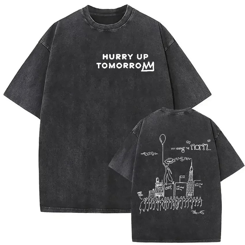 Black oversized t shirt with white graphic print front and back featuring weeknd xo tour hip hop gothic clothing design
