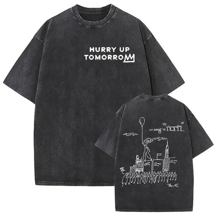 Black oversized t shirt with white graphic print front and back featuring weeknd xo tour hip hop gothic clothing design