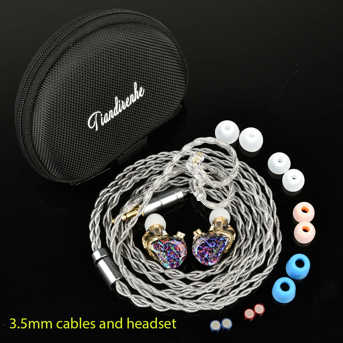 Tiandirenhe td08pro odin panel bass hifi earphones with iridescent heart-shaped drivers and silver braided graphene cable