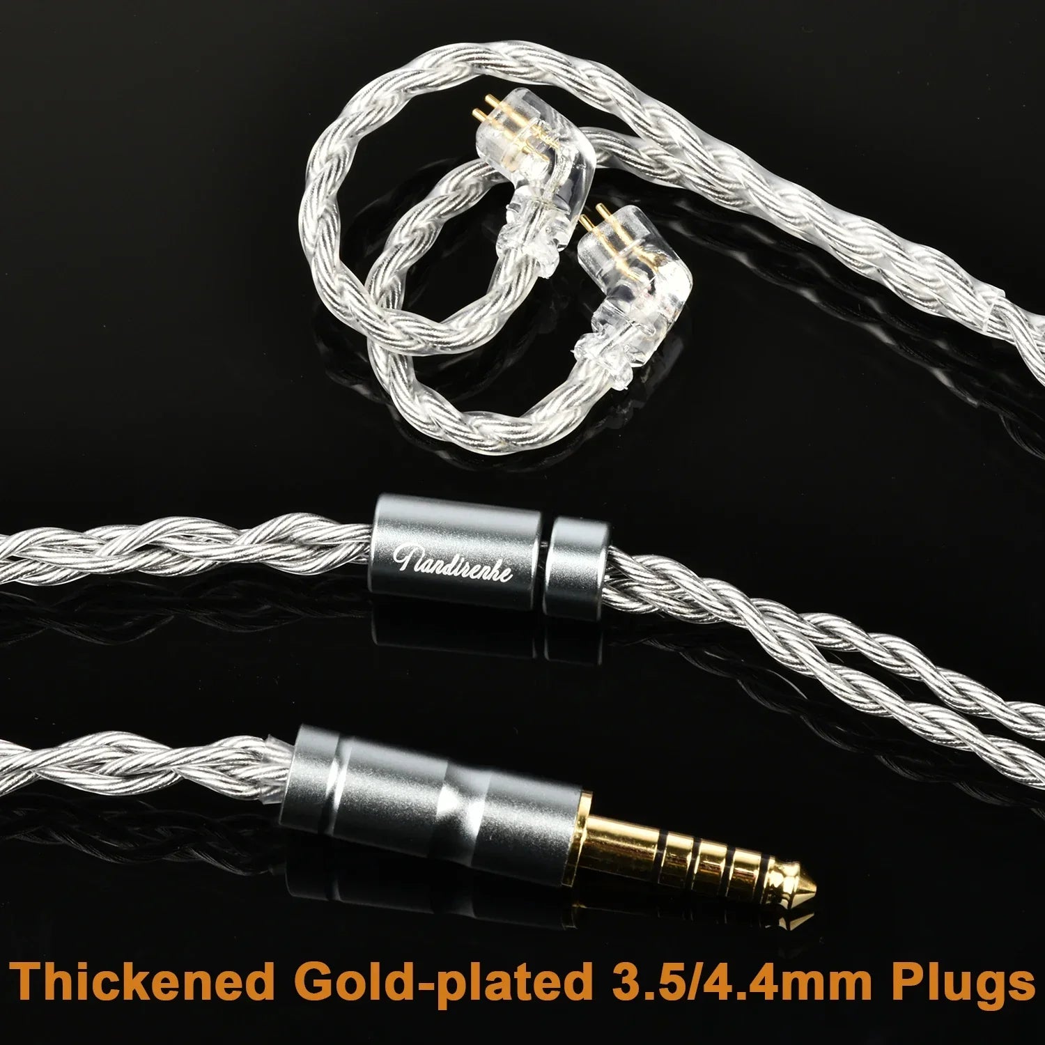 Silver braided titanium td08pro odin hifi earphones tuning cable with clear gold-plated 3.5 and 4.4mm plugs
