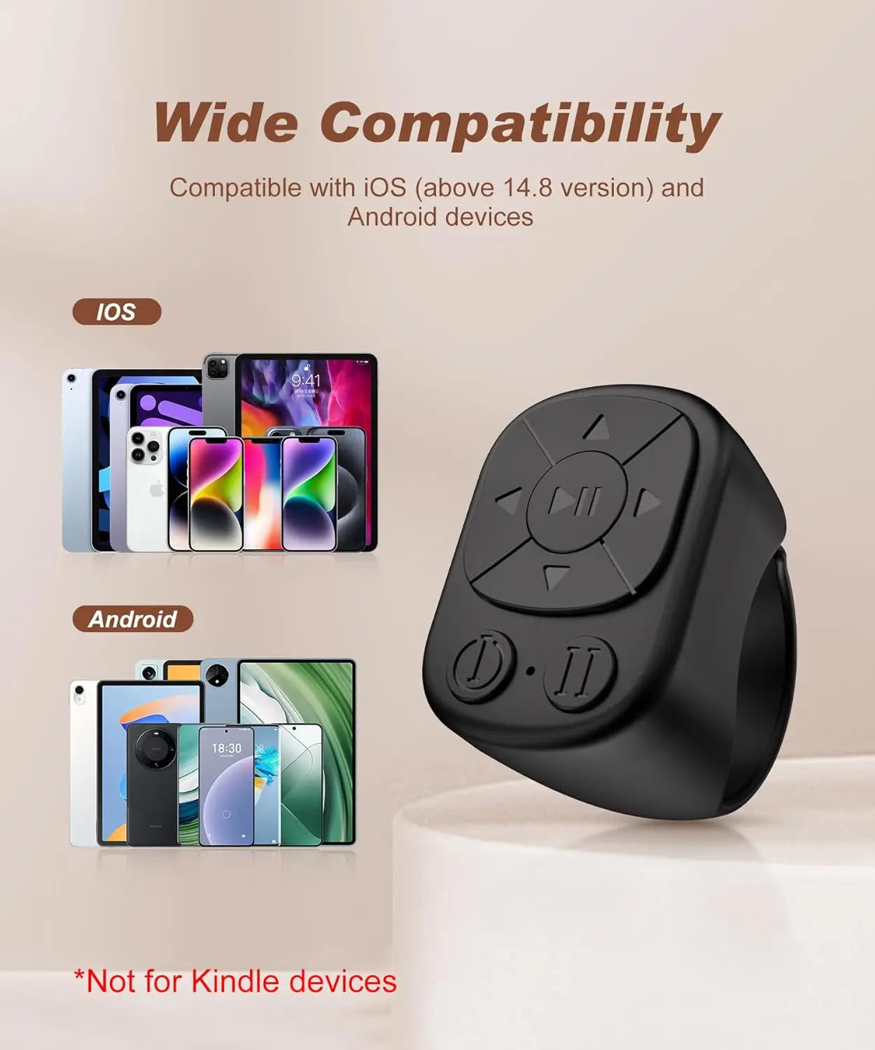 Black wireless remote control bluetooth with directional media playback buttons for tiktok scrolling ring camera shutter short use