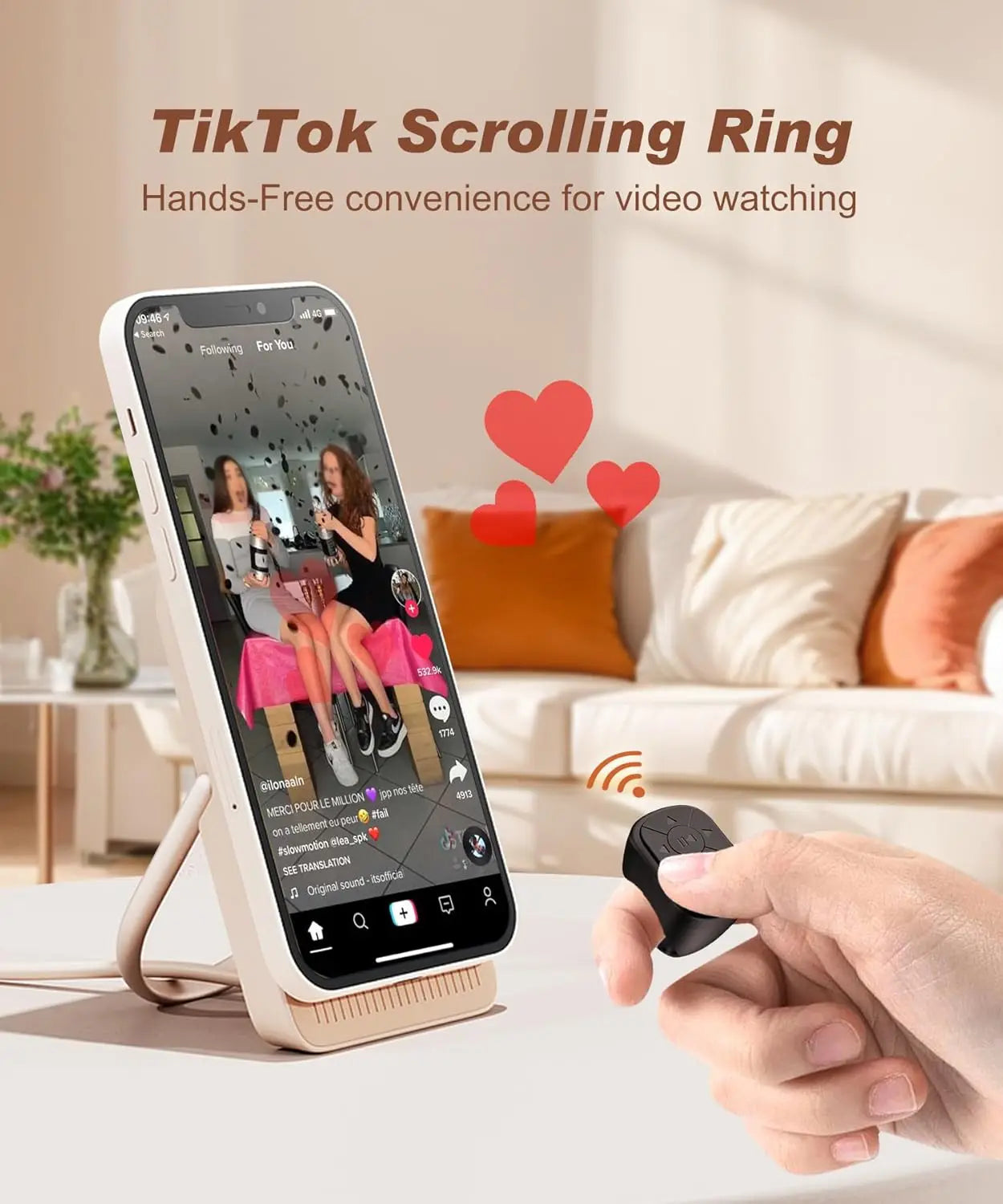 Black tiktok scrolling ring wireless remote control bluetooth with camera shutter short video and music functions for phones