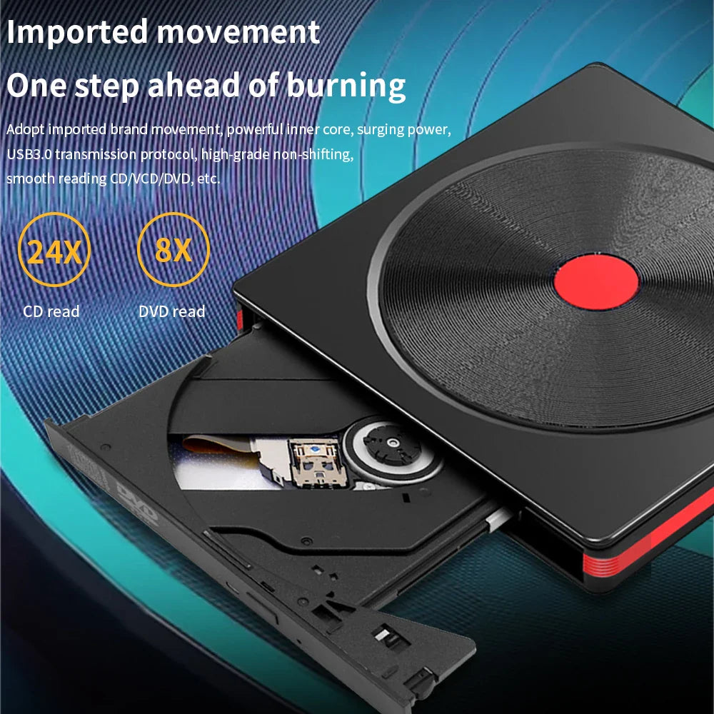 Black tishric usb external dvd drive with red trim and circular disc tray for usb external dvd use on pc and desktop