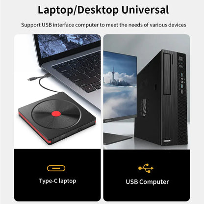 Black and red square-shaped tishric usb external dvd drive with usb3.0 featuring a circular disc slot and central red button