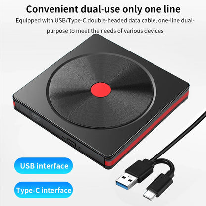 Black square external dvd drive with red accents and circular top design tishric usb external dvd for pc use