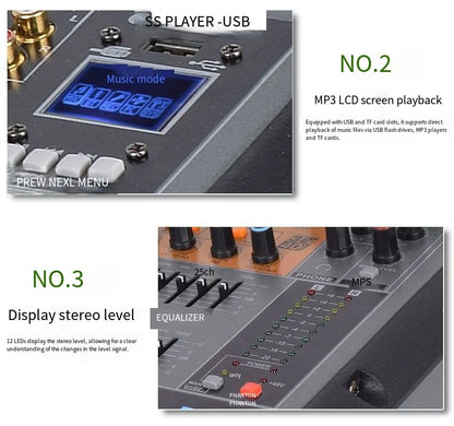 Black titumnnl digital mixer 18channels with blue lcd screen orange control panel and 99bit dps reverb chip