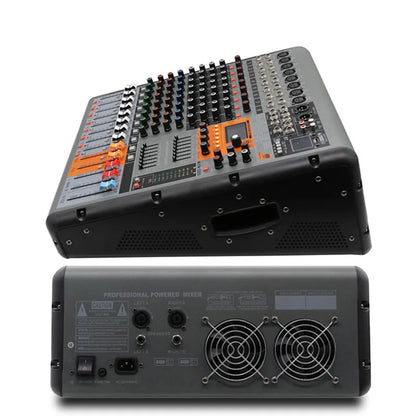 Black professional titumnnl digital mixer with orange and red accents audio mixer 18channels 99bit dps reverb chip