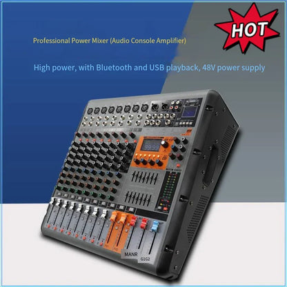 Gray and orange titumnnl digital mixer with 18channels 99bit dps reverb multiple jacks faders knobs and digital display