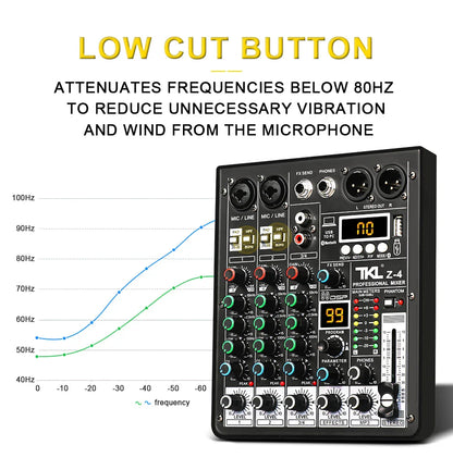 Black tkl z-4 professional audio mixer with colorful knobs digital display 4 channel dsp 48v phantom power bluetooth