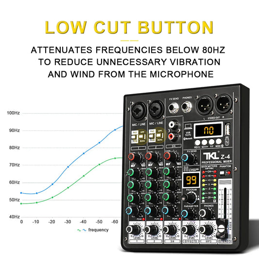 Black tkl z-4 professional audio mixer with colorful knobs digital display 4 channel dsp 48v phantom power bluetooth