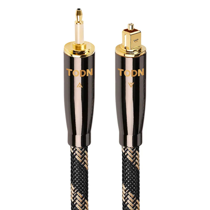 Black and gold braided todn hifi optical audio cable with digital fiber optical toslink and 3.5mm connectors for surround sound