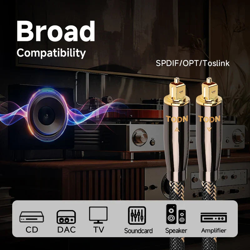 Todn hifi optical gold-plated digital fiber optical toslink spdif cable with black braided shielding for surround sound systems