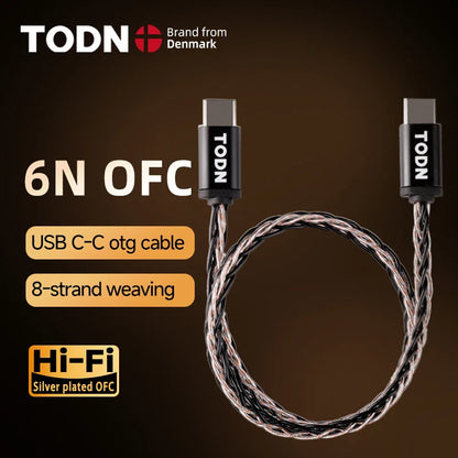 Silver-plated todn otg audio usb c-c cable with 8-strand woven design for hifi portable dac and dac heaphone amplifier