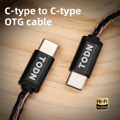 Black Todn OTG audio cable type C to C with silver-plated connectors and braided copper wiring for HiFi portable DAC headphone amplifier