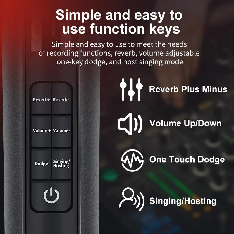 Black rectangular tof on h20 live microphone with sound card karaoke featuring reverb volume and bluetooth accompaniment keys