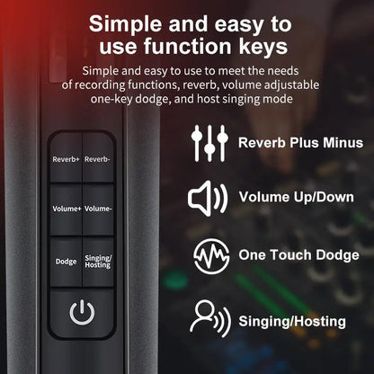 Black rectangular tof on h20 live microphone with sound card karaoke featuring reverb volume and bluetooth accompaniment keys