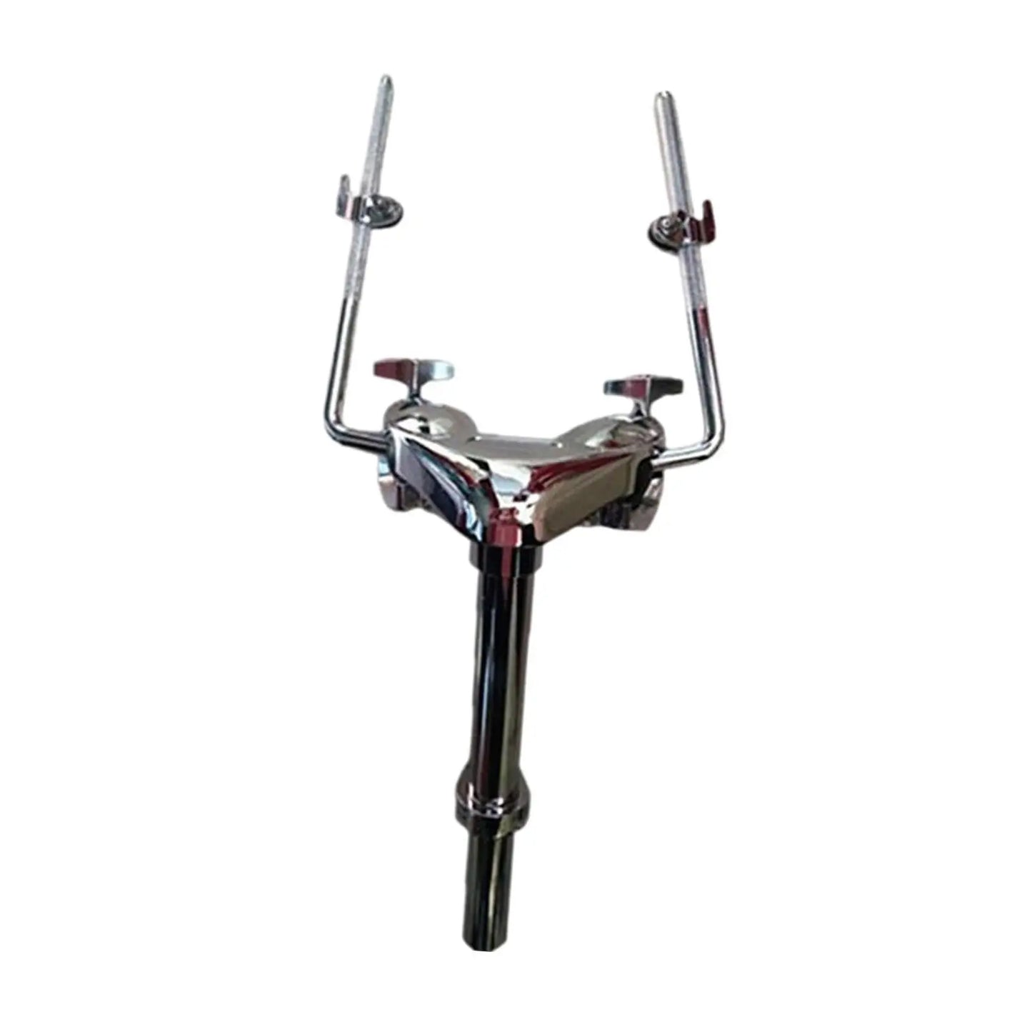 Chrome-finished tom drum stand with black central pole and adjustable arms for a stable drummer loud performance
