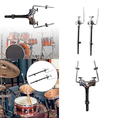 Chrome-finished tom drum stand with adjustable arms and central post, lightweight stable design for stable drummer loud performance