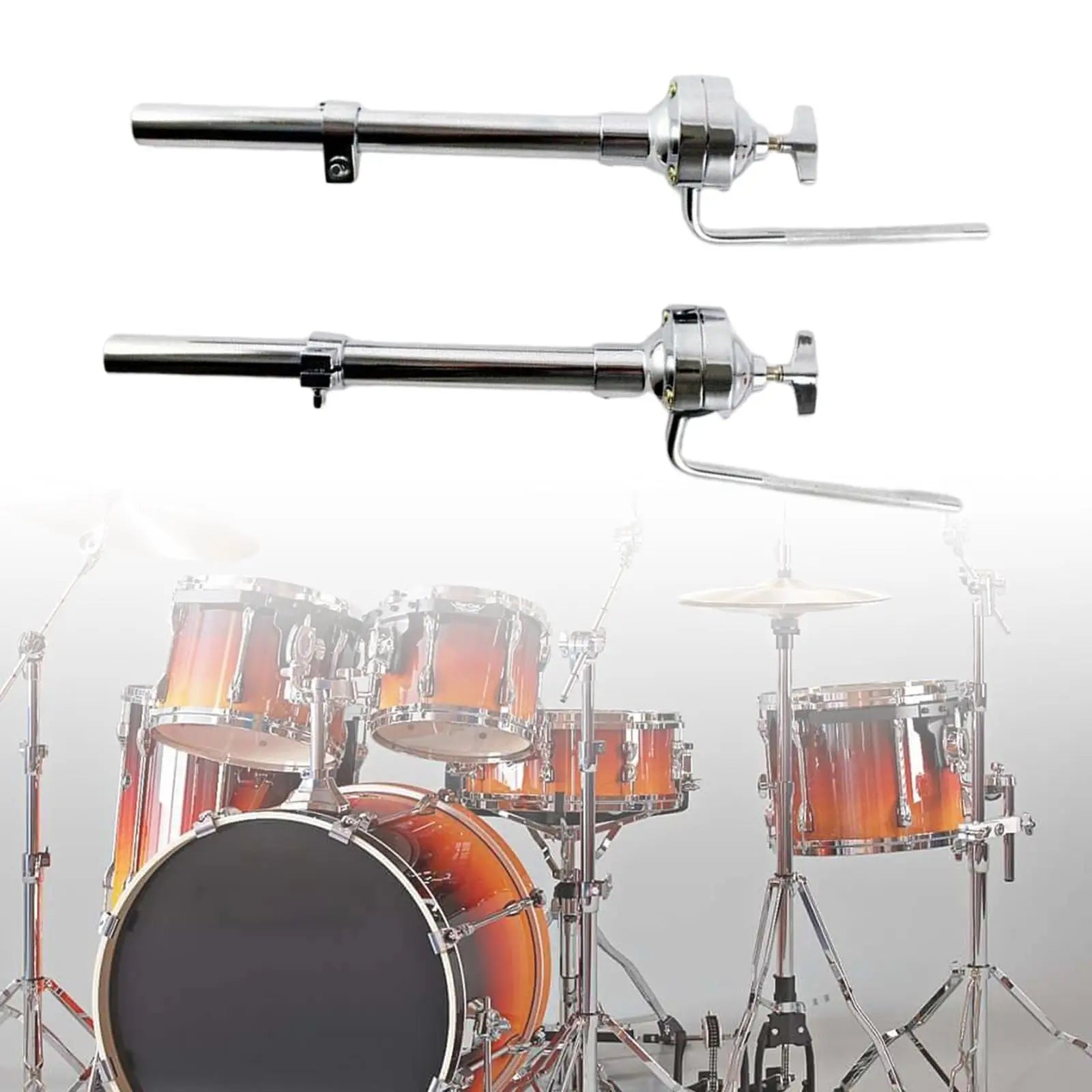 Chrome-finished tom drum stand extension arms with adjustable tension knobs for a stand lightweight stable and loud drummer