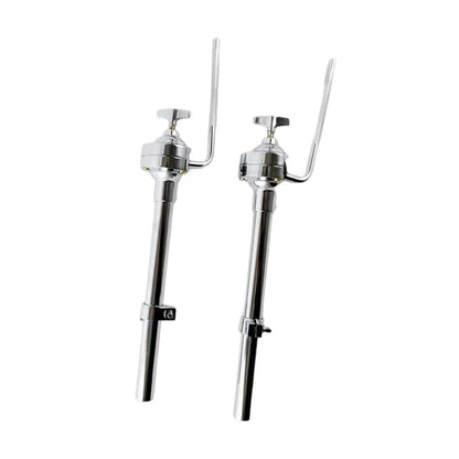 Pair of chrome-finished tom drum stands with adjustable height and swivel for stable drummer loud performance