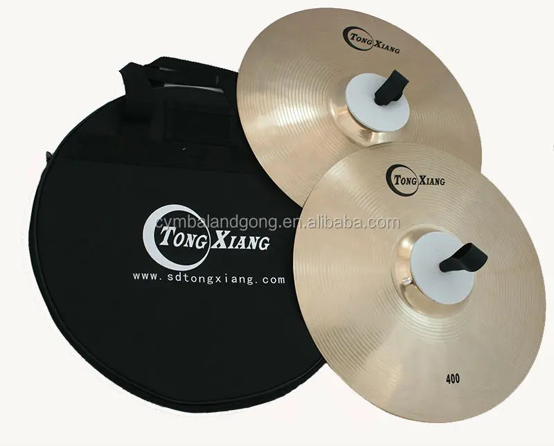 Pair of tongxiang handmade b20 14inch gold percussion cymbals with black hardware for professional sound high use