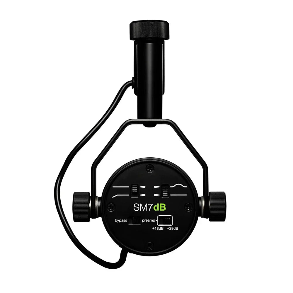 Black quality sm7db dynamic studio microphone with adjustable preamp selectable frequency for podcasting recording broadcasting