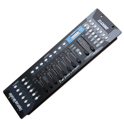 Black dmx controller stage console dj controller equipment fast with multiple sliders buttons and digital display for lighting control