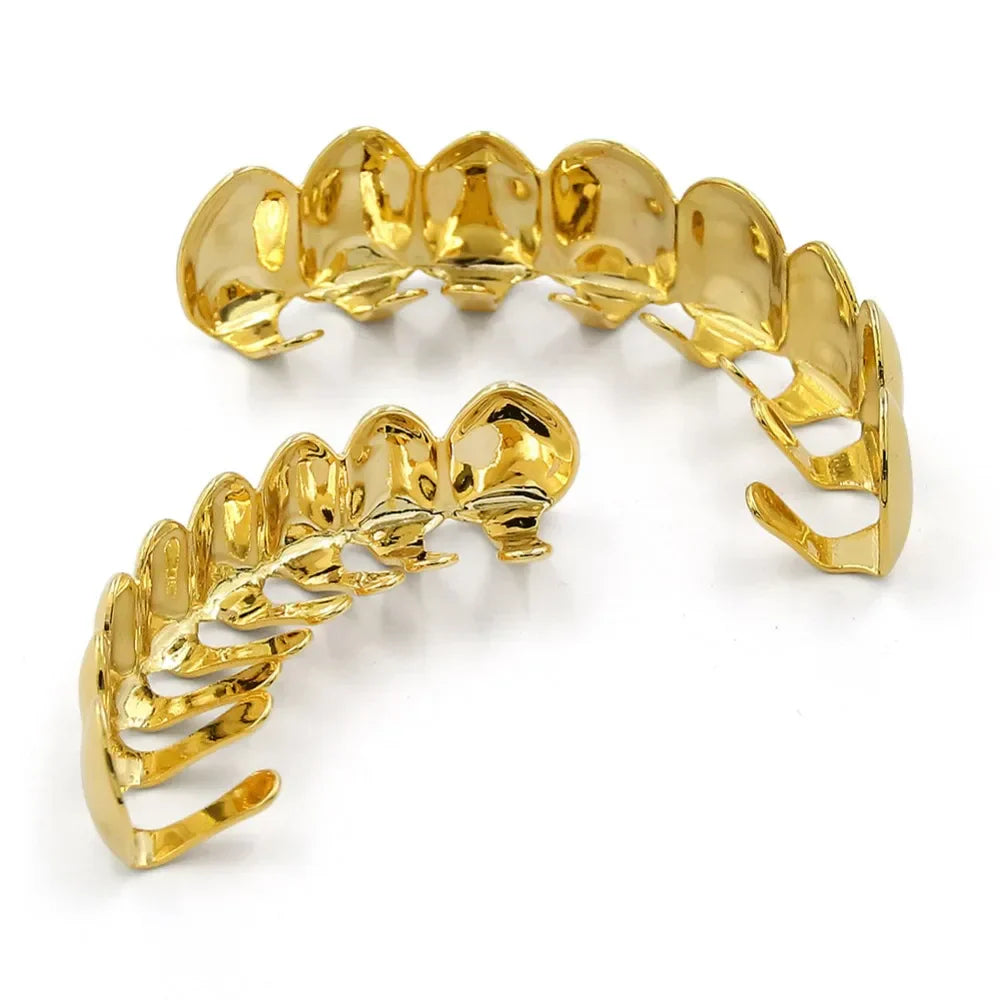 Topgrillz 8/8 hip hop gold-plated grillz set with shiny detailed tooth design for body jewelry punk and cosplay party tooth use