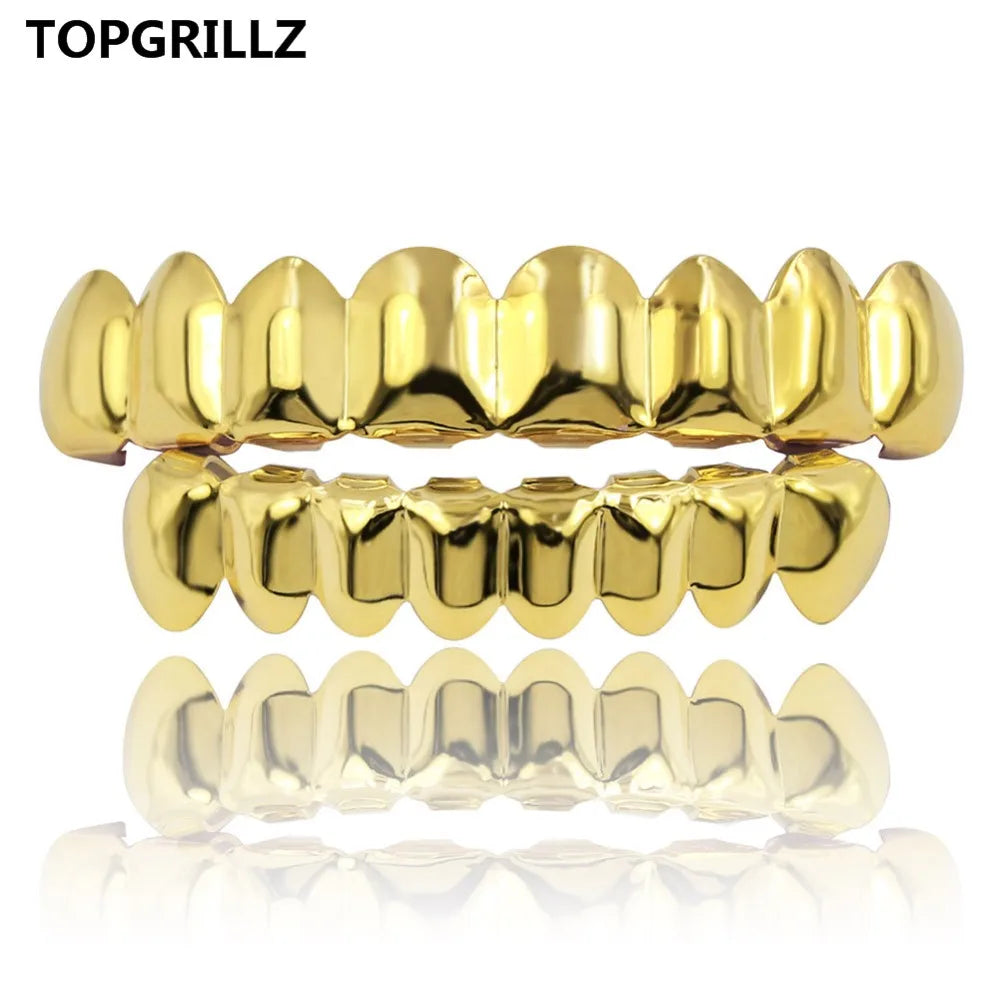 Topgrillz 8/8 hip hop grillz set gold and silver with oversized shiny teeth for body jewelry punk and cosplay party tooth