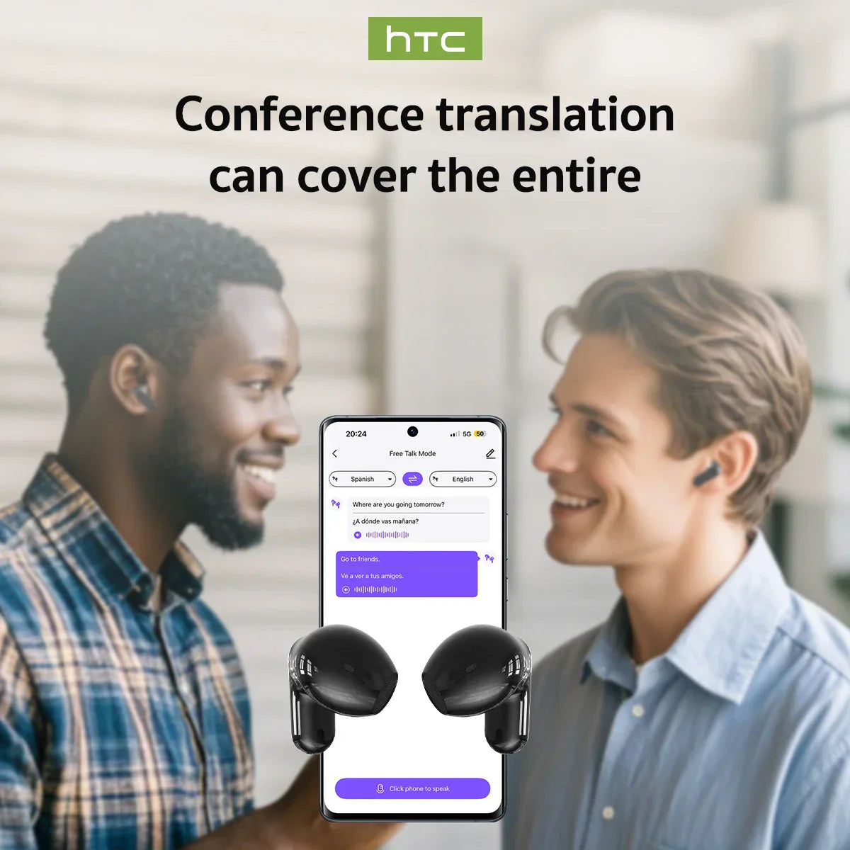 Black htc truewireless earbuds with sleek ergonomic design wireless headphones translation waterproof rating long battery life