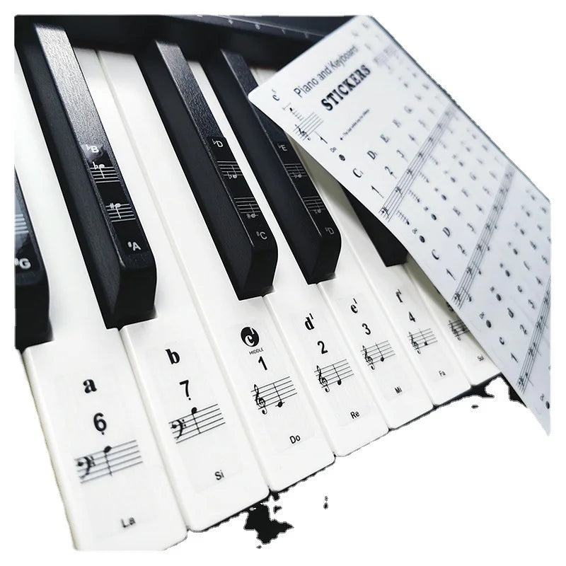 Transparent piano keyboard stickers with white and black musical notation spectrum sticker symbol for educational use