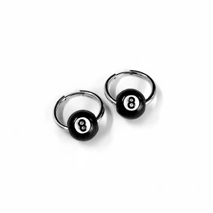 Black and silver 8 ball hoop earrings grunge y2k style glossy finish for women men korean lovers accessories punk