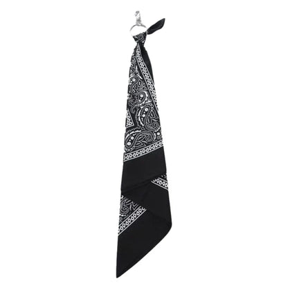 Black bandana with white paisley trendy cashew print pants chain featuring metal ring for hip hop style attachment