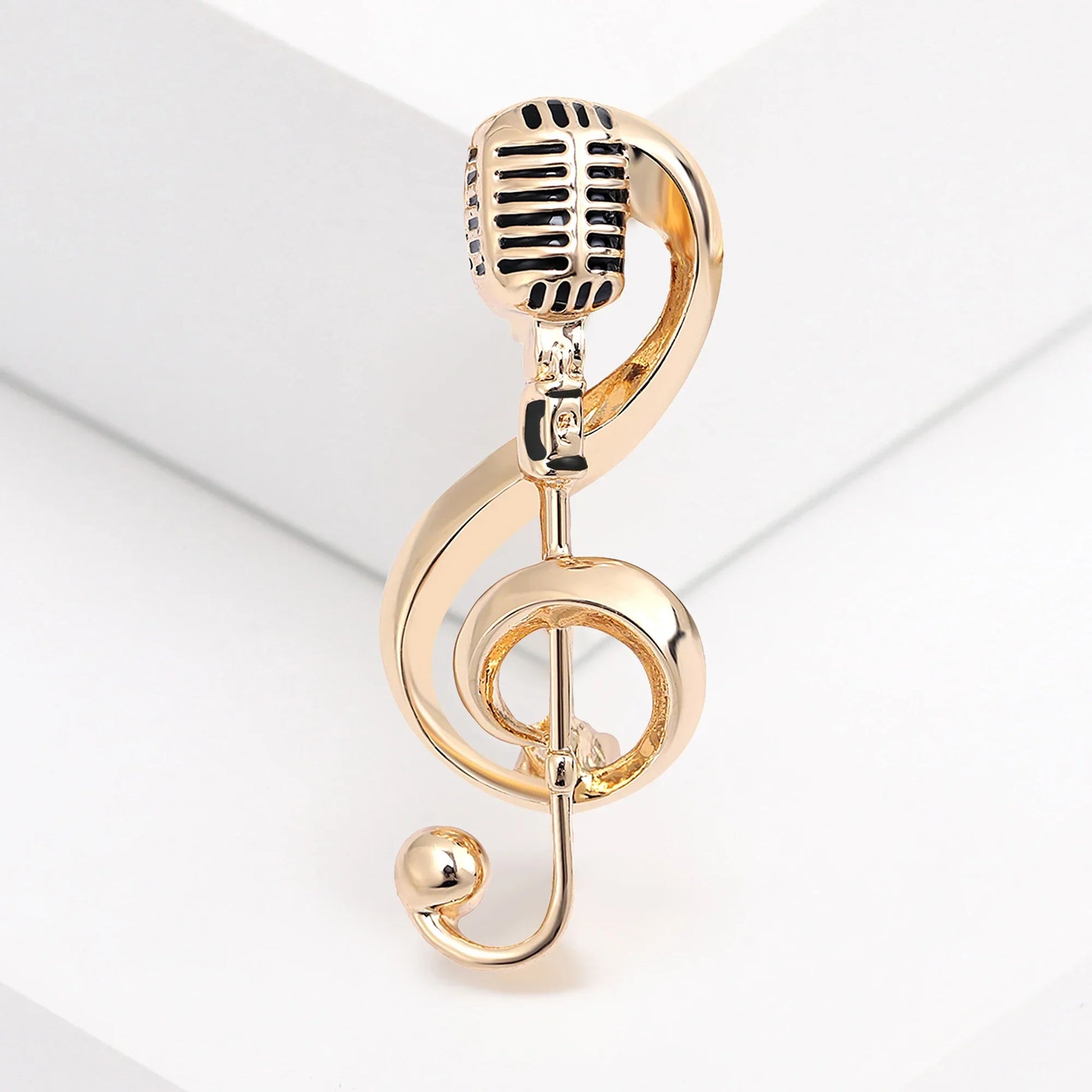 Gold-colored smooth notes brooches featuring unisex music microphones and treble clef pins for gifts jewelry accessories