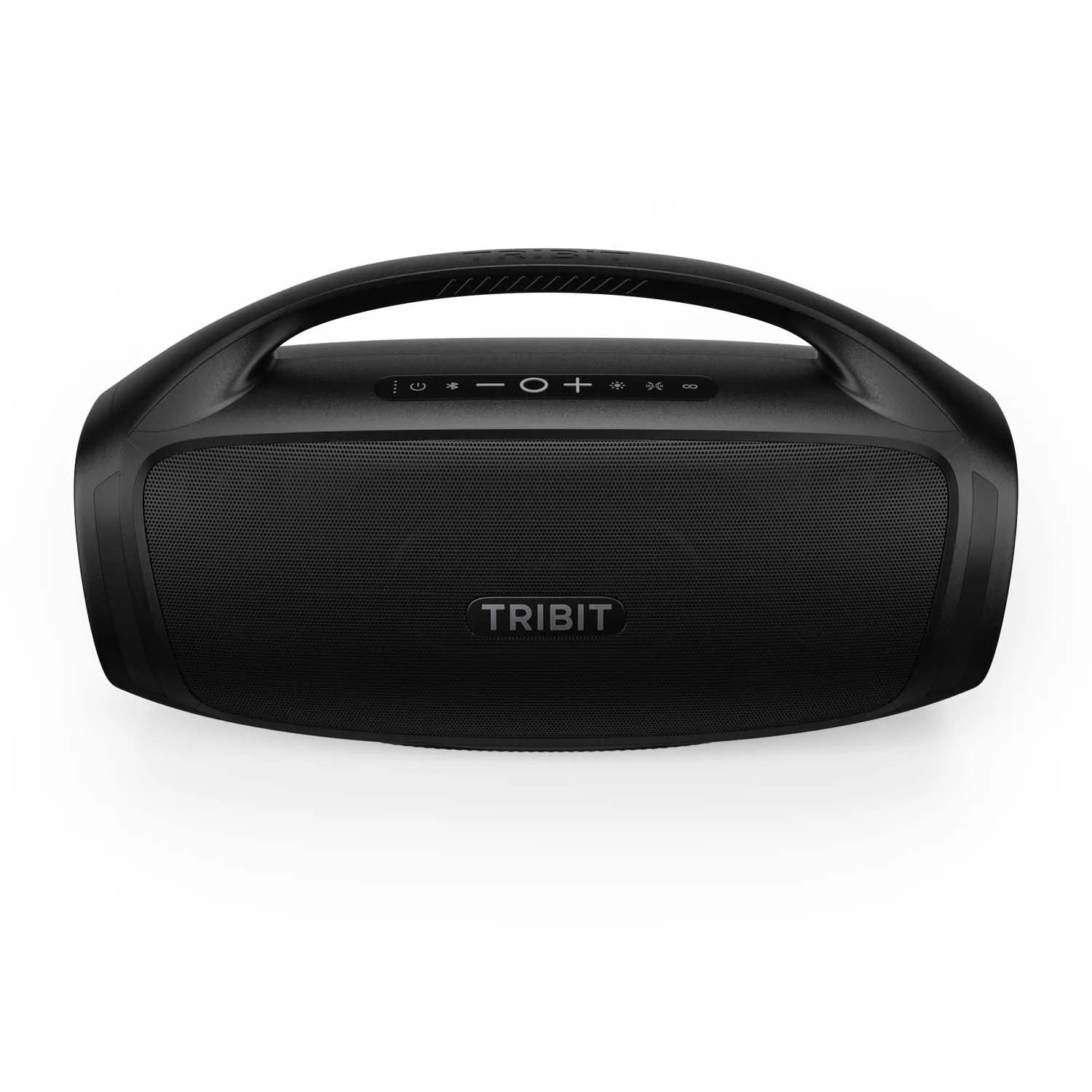 Black tribit stormbox blast bluetooth speaker with textured grille and integrated handle for outdoor use