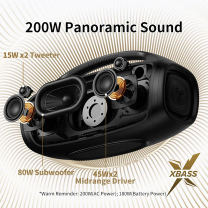 Black tribit stormbox blast 2 portable speaker with 200w panoramic sound and subwoofer for outdoor use