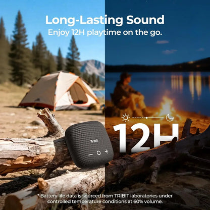 Black textured tribit stormbox micro 2 portable speaker with control buttons ip67 waterproof for outdoor activities