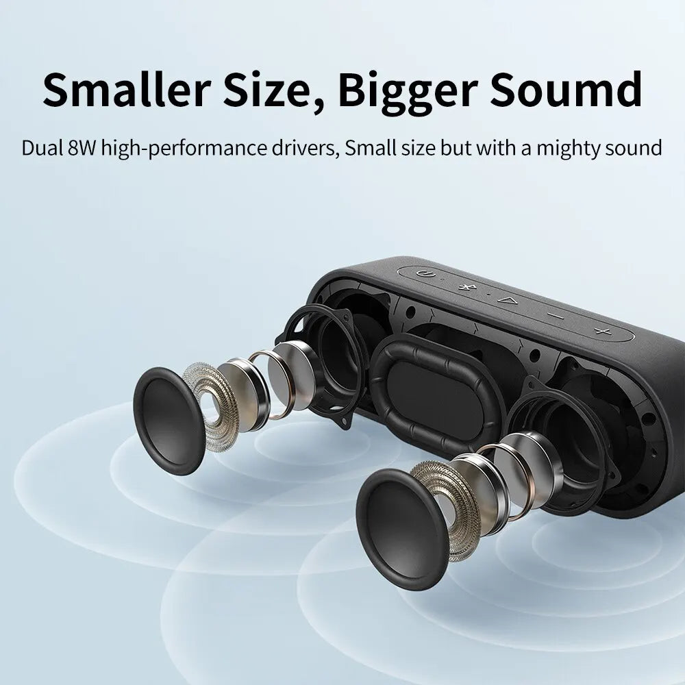 Black rectangular tribit xsound go portable bluetooth speaker with dual 8w drivers type-c aux and 24-hour playtime
